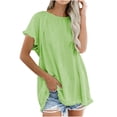 thumbnail image 1 of USSUMA Short Sleeve Women Tops Dressy Casual Frayed Hem 2022 Trendy T-Shirt Shirts Loose Fitting Solid Color Tunics Top Plus Size for Women Round Neck Summer Blouse, 1 of 8