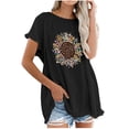 thumbnail image 1 of USSUMA Short Sleeve Women Tops Dressy Casual Loose Graphic Linen Cotton 2022 Trendy T-Shirt Shirts Leopard Sunflower Print Plus Size Tunics Top for Women Round Neck Summer Blouse, 1 of 5