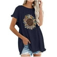thumbnail image 1 of USSUMA Short Sleeve Women Tops Dressy Casual Loose Graphic Linen Cotton 2022 Trendy T-Shirt Shirts Leopard Sunflower Print Plus Size Tunics Top for Women Round Neck Summer Blouse, 1 of 5