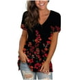 thumbnail image 1 of USSUMA Short Sleeve Womens Blouses and Tops Dressy Daisy Print Plus Womens Tops Casual Bohemian Retro Basic Flowy T-Shirts Shirt for Women Trendy V Neck Tunic Plus Size, 1 of 6