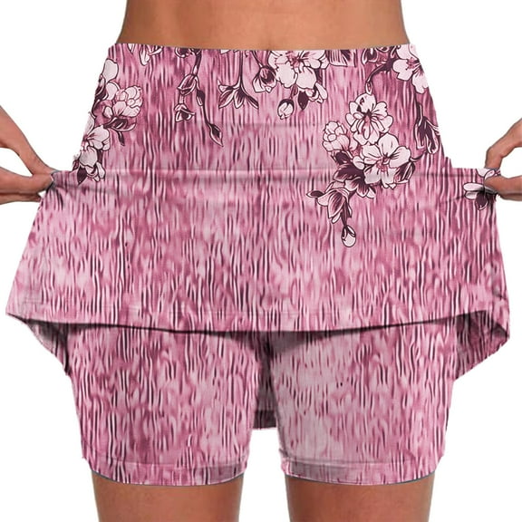 USSUMA Shorts for Women Trendy Floral Prints Running Pull-on Elastic Skinny Ribbed Shorts Skirts Lounge Mid Waist Sports Fashion Shorts Leggings Classic Fit Shorts for Cocktail Multicolor L