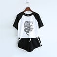 thumbnail image 1 of USSUMA Shorts for Women Trendy Prints Drop Sleeves Set Short Sleeve Crew Neck T Shirt Drawstring Shorts with Pocket Lounging Split Comfy Shrots Suit Modern Fit Shorts for Women for Trekking Black Xl, 1 of 4