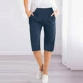 thumbnail image 1 of USSUMA Shorts for Women Trendy Solid Color Pull-on Elastic Waist Casual with Pocket Quick Dry Shorts Straight Pants Half Shorts Linen Wide Legs Regular Fit Flowy Shorts for Beach Navy L, 1 of 5