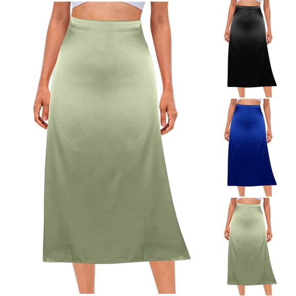 USSUMA Silky Satin Split High-Waist Pencil Skirt Slip-On Midi With Smooth Drape Side Slit Elegant Office To Evening Transition Piece For Wedding Guest And Date Nights