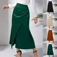 thumbnail image 1 of USSUMA Skirts for Women Midi Skirt Solid Color High Waist Pleated Fishtail Vent Zipper Button Mid-Calf Skirt Leisure Dress Breathable Dresses Climbing Up to 50% off Beige Skirt for Women Polyester L, 1 of 7
