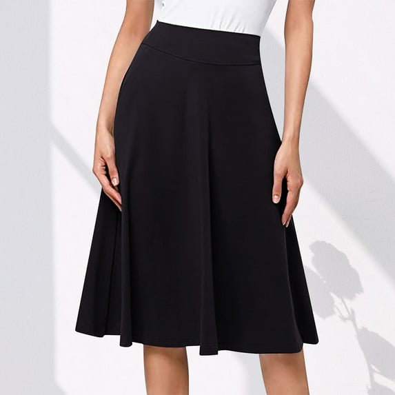 USSUMA Skirts for Women Midi Skirt Solid Color High Waist Pleated High-Elastic Mid-Calf Skirt Elegant Dresses Breathable Skirt Meeting Up to 65% off Black Skirt for Women XXXL