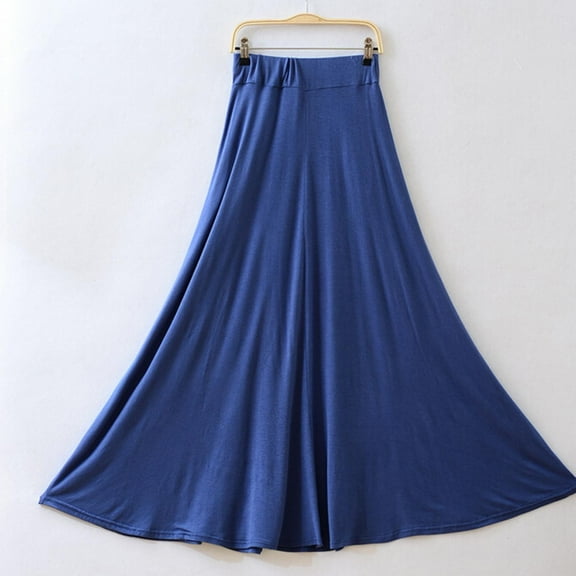 USSUMA Skirts for Women Midi Skirt Solid Color Pocket Mid-Calf Skirt Lounging Dresses Comfortable Dresses Meeting Up to 50% off Blue Skirt for Women Free Size