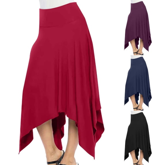 USSUMA Skirts for Women Midi Skirt Solid Color Zipper Irregular Mid-Calf Skirt Retro Dress Comfortable Dress Travel Summer Saving Black Skirt for Women L