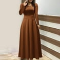 thumbnail image 1 of USSUMA Skirts for Women Trendy Summer Dress Long Sleeve Crew Neck Casual Solid Color Printed Maxi Dress Lounging Dresses Loose Dresses Date Holiday Saving Brown Dress Size-M, 1 of 4