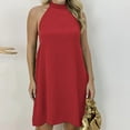 thumbnail image 1 of USSUMA Skirts for Women Trendy Summer Dresses Short Sleeve Solid Color Striped Loose Fit Maxi Dress Lounging Dresses Lightweight Skirts Office Up to 65% off Red Dress Size-XL, 1 of 4