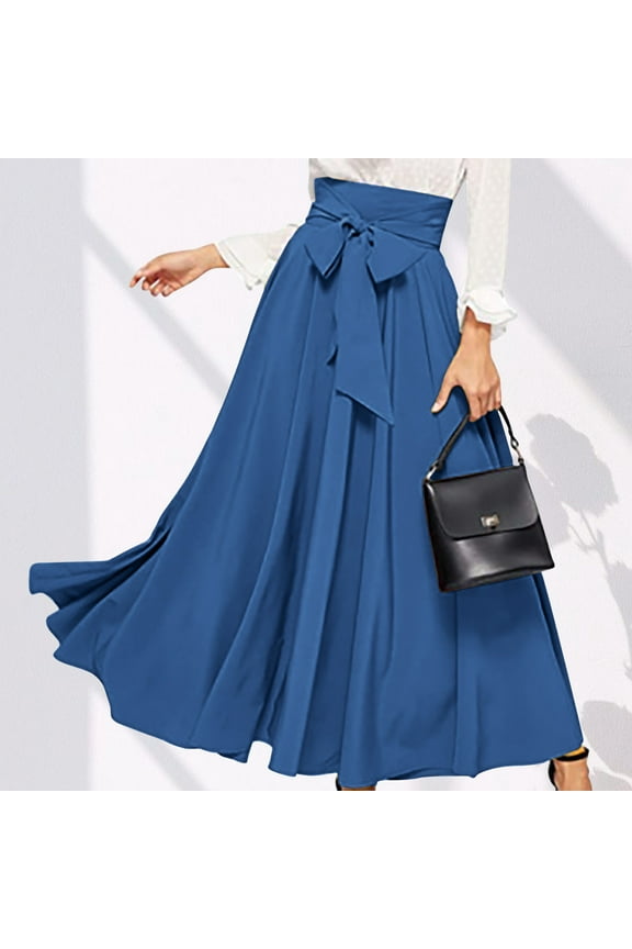 Skirts for Women Trendy Summer Midi Skirt Solid Color High Waist Pleated Lace Mid-Calf Skirt Vintage Skirts Fashion Skirts Birthday Up to 50% off Light Blue Skirt for Women Xs