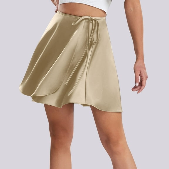 USSUMA Skirts for Women Trendy Summer Midi Skirt Solid Color High Waist Tie Mid-Calf Skirt Trendy Dresses Fashion Dress Trekking Clearance Sale Rose Gold Skirt for Women XL