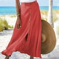 thumbnail image 1 of USSUMA Skirts for Women Trendy Summer Midi Skirt Solid Color Vent Button Mid-Calf Skirt Lounging Dresses Fashion Dress Daily Wear Up to 45% off Red Skirt for Women M, 1 of 4