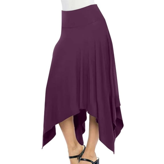 USSUMA Skirts for Women Trendy Summer Midi Skirt Solid Color Zipper Irregular Mid-Calf Skirt Lounging Skirts Fashion Skirt Gym Online Shopping Purple Skirt for Women S