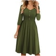 thumbnail image 1 of USSUMA Skirts for Women Trendy Summer Women'S Casual Dresses Mid-Sleeve V Neck Casual Solid Color Button Dress with Pocket Beach Maxi Dress Casual Dress Comfortable Skirts Gym Green Dress Size-XL, 1 of 4