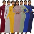 thumbnail image 1 of USSUMA Skirts for Women Trendy Summer Womens Dresses Long Sleeve High Collar Solid Color Slim Maxi Dress Casual Dresses Loose Skirt Bachelor Party Reduced Price Black Dress Size-XXL, 1 of 6