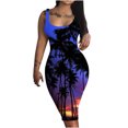 thumbnail image 1 of USSUMA Sleeveless Sundresses for Women Tropical Hawaiian Midi Beach Party Dresses Knee Length Club Pencil Bodycon Sexy Sun Dresses Women's Summer Casual U Neck Dress Wedding Guest, 1 of 5