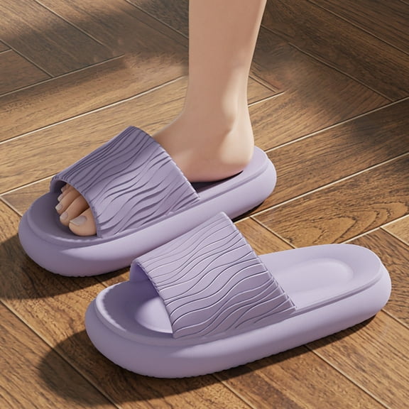 USSUMA Slippers for Women Indoor and Outdoor Women's Fashion Casual Summer New Thick-Soled Wave Comfortable Wear Indoor Bathroom Slippers Air-Cushion Bedroom Sandals