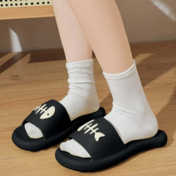 USSUMA Slippers for Women Indoor and Outdoor Women's Fashionable Casual All-Match Outerwear One-Line Spring and Summer New Thick-Soled Slippers Quick-On Patio Sandals Tax Free Weekend