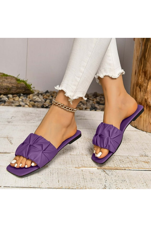 Slippers for Women Indoor Women's Fashion Casual Pleated One-Strap Spring and Summer New Breathable Flat Slippers Cooling Gel House Slides Clearance