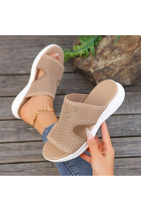 Slippers for Women Indoor Women's Fashion Casual Summer New Hollow Sandals Wedge Heel Fish Mouth Thick Bottom Slippers Beach Pool Slide Sandals 50% off Clear