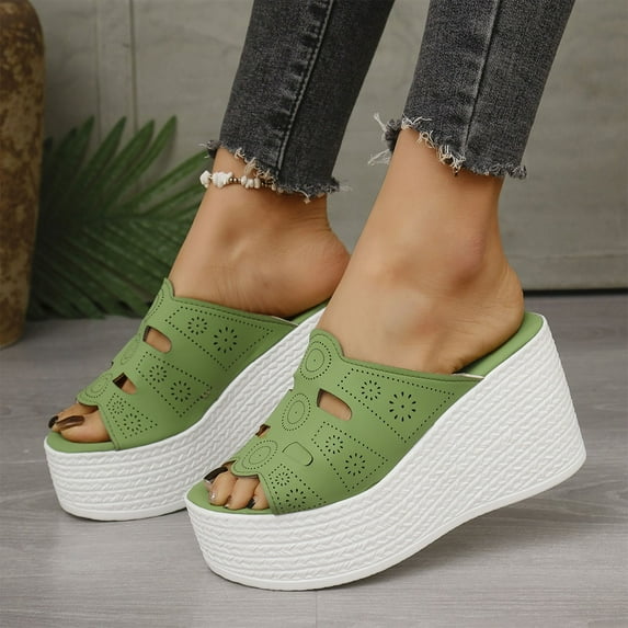 USSUMA Slippers for Women Women's Fashion Casual Summer New Solid Color Retro Thick Bottom Open Toe Beach Slippers Odor-Resistant Summer Slippers up to 30% off