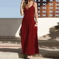 thumbnail image 1 of USSUMA Spring Dresses for Women 2025 Summer Dress Sleeveless Crew Neck Casual Solid Color Camisole Pleated Dress with Pocket Sling Loose Fit Maxi Dress Leisure Dresses Trekking Wine Dress Size-M, 1 of 5