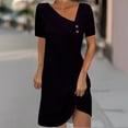 thumbnail image 1 of USSUMA Spring Dresses for Women 2025 Summer Dresses Short Sleeve Crew Neck Casual Solid Color Mid-Calf Dress Lounging Skirts Lightweight Skirt Camping Up to 50% off Black Dress Size-XXL, 1 of 4