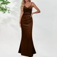 thumbnail image 1 of USSUMA Spring Dresses for Women 2025 Summer Dresses Sleeveless V Neck Casual Solid Color Camisole Maxi Dress Vintage Skirt Fashion Dresses Gym Festival Gift Brown Dress Size-XL, 1 of 5