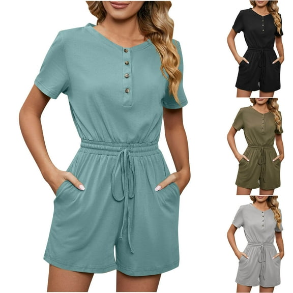 USSUMA Spring Dresses for Women 2025 Women'S Casual Dresses Short Sleeve Solid Color Button Dress with Pocket Lace Up Loose Fit Maxi Dress Casual Dresses Work Army Green Dress Size-L