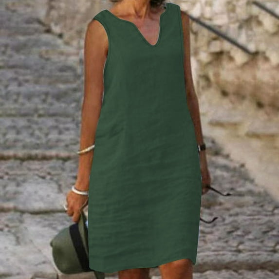 USSUMA Spring Dresses for Women 2025 Womens Dresses Sleeveless V Neck Casual Solid Color Dress with Pocket Maxi Dress Leisure Dresses Comfortable Skirts Street 50% off Clear Green Dress Size-XXL