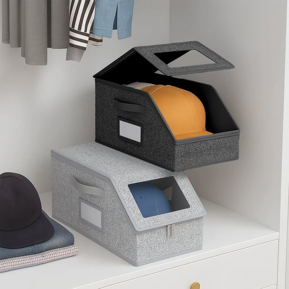 USSUMA Stackable Baseball Cap Storage Box 1 Closet Hat Storage Box Can H Old Up To 30 Cardboard Hats Transparent Window Hat Organizer for Men and Women