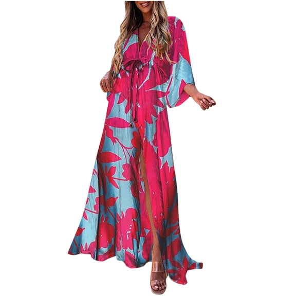 USSUMA Summer Dresses for Women 2022 Beach, Short Sleeves Sundresses for Women Plus Size Boho Oversized Round Neck Backless Evening Gown Dress Tiered Ruched Dresses Polka Dot Linen Printed