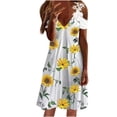 thumbnail image 1 of USSUMA Summer Dresses For Women 2022 Beach, Women's Casual Summer Dress Floral Printed Short Sleeve V-Neck Lace Cold Shoulder Mini Dresses Loose Shirt Sundress, 1 of 5