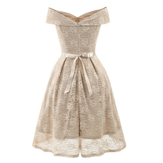 USSUMA Summer Dresses for Women 2022 Beach,Women's Elegant Lace Floral Wedding Guest Off The Shoulder Mini Dress Sleeveless V Neck Flowy Swing Short Dresses