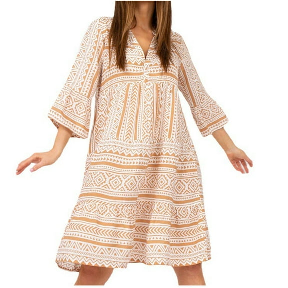 USSUMA Summer Dresses for Women 2022 Ethnic Bohemian A-Line Flowy Tshirt Midi Womens Dresses Short Sleeve Sundresses for Women V Neck Wedding Guest Dresses for Women