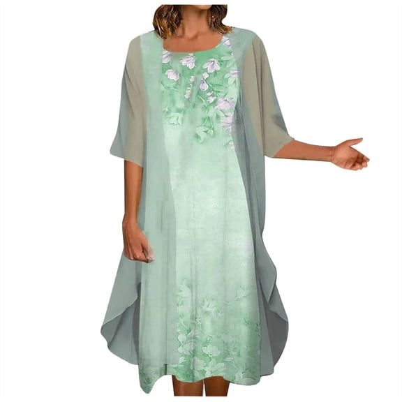 USSUMA Summer Dresses for Women 2022 Floral Print Cardigan Midi Flowy Dress 2 Pieces Womens Dresses Sleeveless Sundresses for Women Round Neck Wedding Guest Dresses for Women