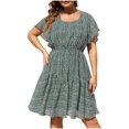 thumbnail image 1 of USSUMA Summer Dresses for Women 2022 Floral Print Plus Size Ruffle Flowy Swing Short Mini Womens Dresses Short Sleeve Sundresses for Women Round Neck Wedding Guest Dresses for Women, 1 of 8