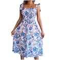 thumbnail image 1 of USSUMA Summer Dresses for Women 2022 Floral Print Spaghetti Strap Dress Wedding Guest Pleated A Line Flowy Swing Boho Sun Dresses Casual Sleeveless Midi Square Neck Beach Party Sundresses, 1 of 5