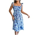 thumbnail image 1 of USSUMA Summer Dresses for Women 2022 Floral Print Spaghetti Strap Dress Wedding Guest Pleated A Line Flowy Swing Boho Sun Dresses Casual Sleeveless Midi Square Neck Beach Party Sundresses, 1 of 5