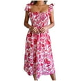 thumbnail image 1 of USSUMA Dress Women's Wedding Guest Pleated A Line Flowy Swing Boho Midi Sundresses for Women Casual Beach Floral Print Spaghetti Strap Square Neck Sleeveless Summer Sun Dresses Graduation, 1 of 5