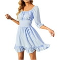 thumbnail image 1 of USSUMA Summer Dresses for Women 2022 Solid Boho Ruffle Flowy Swing Mini Womens Dresses Short Sleeve Sundresses for Women Round Neck Wedding Guest Dresses for Women, 1 of 8