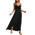 thumbnail image 1 of USSUMA Summer Dresses for Women 2022 Spaghetti Strap Dress Wedding Guest Ruffle Long Flowy Slit Wrap Sun Dresses Casual Sleeveless Maxi V-Neck Beach Party Sundresses, 1 of 8