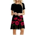 thumbnail image 1 of USSUMA Summer Dresses for Women 2022, Women's Short-Sleeve Scoop Neck Swing Dress Casual Floral Printed Simple T-Shirt Dresses 2022 Summer Tunic Sun Dress, 1 of 8