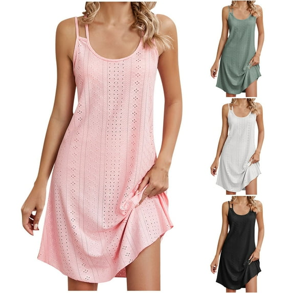 USSUMA Summer Dresses for Women 2025 Summer Dress Sleeveless Crew Neck Casual Solid Color Camisole Maxi Dress Trendy Dresses Comfortable Dress Birthday Reduced Price Black Dress Size-L