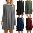 thumbnail image 1 of USSUMA Summer Dresses for Women 2025 Summer Dresses Long Sleeve Crew Neck Casual Solid Color Loose Fit Maxi Dress Trendy Skirts Fashion Skirts Climbing Tax Free Weekend Army Green Dress Size-L, 1 of 5
