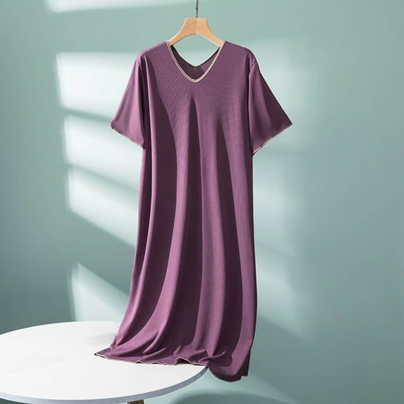 USSUMA Summer Dresses for Women 2025 Women'S Casual Dresses Short Sleeve V Neck Casual Solid Color Maxi Dress Elegant Dress Breathable Dress Camping Tax Free Weekend Hot Pink Dress Size-Free Size