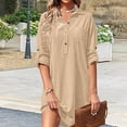 thumbnail image 1 of USSUMA Summer Dresses for Women 2025 Womens Dresses Long Sleeve Lapel Collar Solid Color Maxi Dress Vintage Skirt Fashion Skirts School Summer Saving Khaki Dress Size-S, 1 of 4