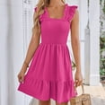 thumbnail image 1 of USSUMA Summer Dresses for Women 2025 Womens Dresses Sleeveless Square Neck Casual Solid Color Pleated Elastic Maxi Dress Leisure Skirts Breathable Dress Trekking Reduced Price Hot Pink Dress Size-M, 1 of 4