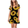 thumbnail image 1 of USSUMA Summer Dresses for Women Casual Floral Print Boho Flowy Smocked Mini Beach Party Sundresses Short Sleeve Plus Dresses V Neck Sun Dress Wedding Guest, 1 of 7